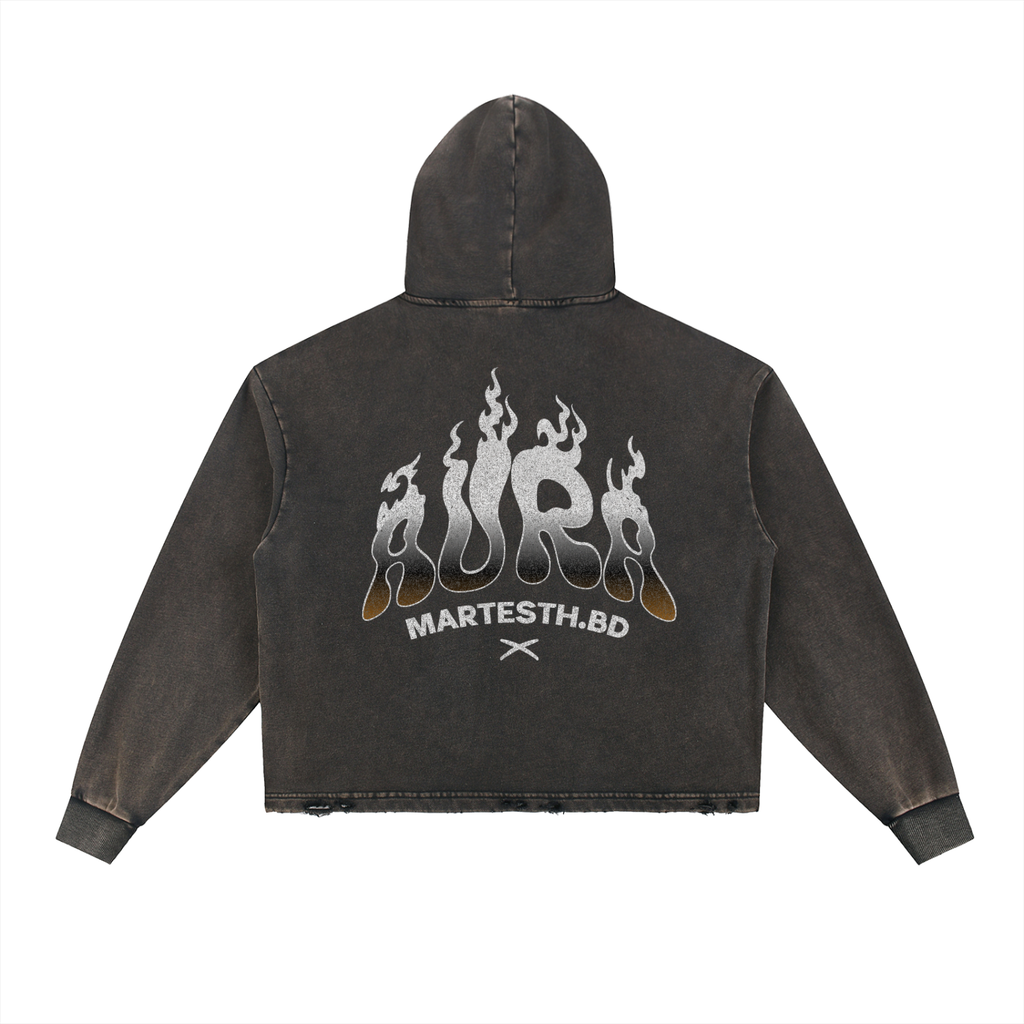 Vintage Washed Frayed-Hem Hoodie
