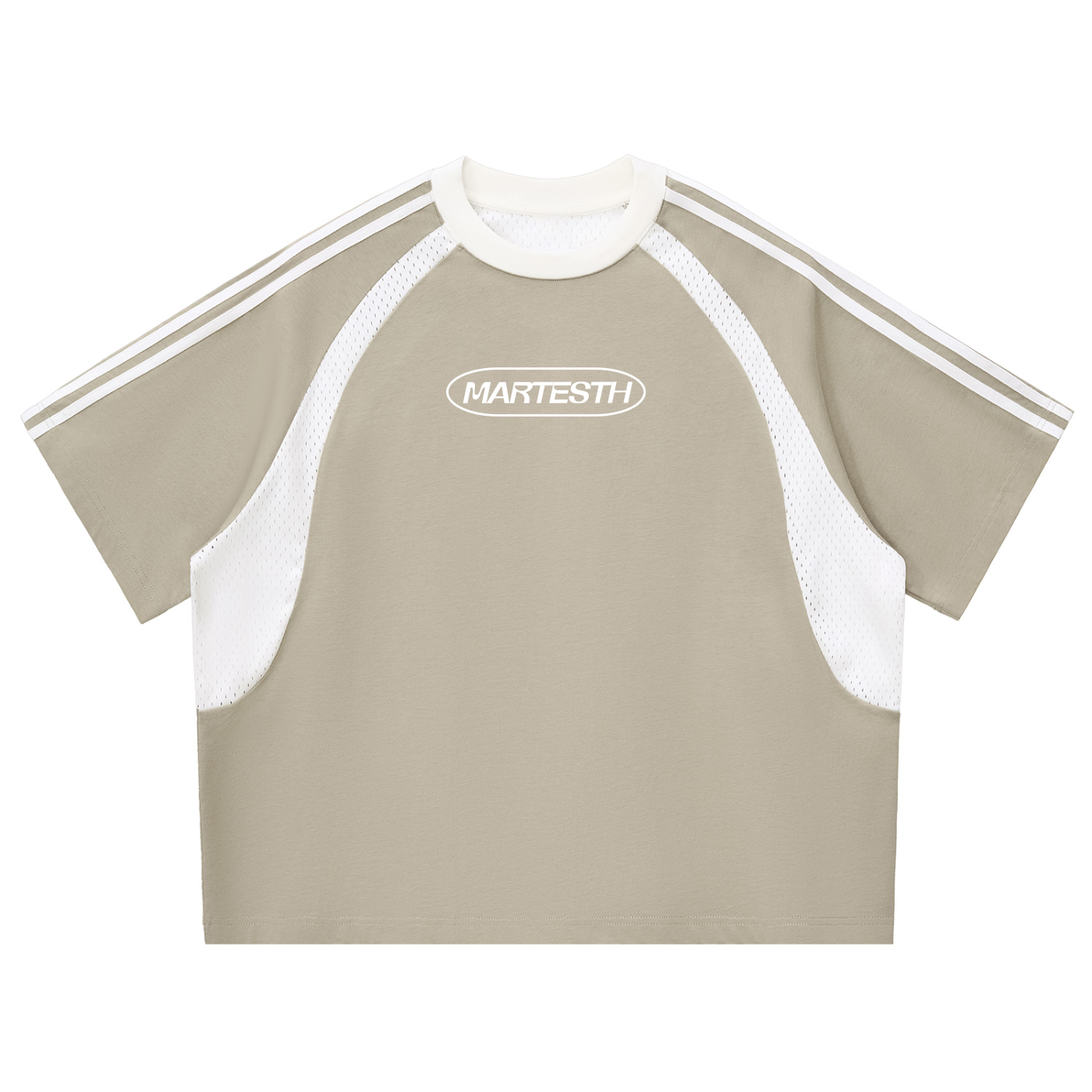 Contrast Stripes Panel Mesh T-shirt